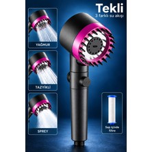Tilbe Home 3 Fonksiyonlu Duş Başlığı Filtreli Yüksek Basınçlı Yağmur Sprey Sis Modlu Silikon Masaj Uçlu Stop Tuşlu El Duşu Ayarlanabilir Su Püskürtmeli Banyo Başlığı Saç Vücut Durulama Mor Siyah