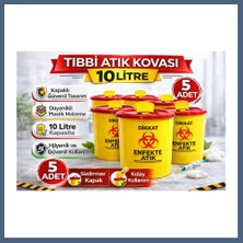 Bezos Tıbbi Atık Kovası 10 Litre 5 Adet Kapaklı Tıbbi Atık Kutusu Enfekte Atık Kovası Seti BZS10