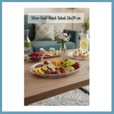 Bezos Silver Simli Büyük Kayık Tabak Sunum & Servis Tabağı - 26,5 x 39,5 cm MBT06