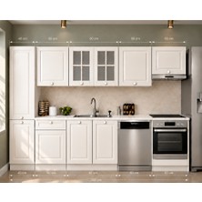 T Designo Fizy Hazır Mutfak Dolabı 300 Cm-Beyaz Laminat Tezgah Dahil-Bulaşık Makinesi Yeri Mevcut-Mat