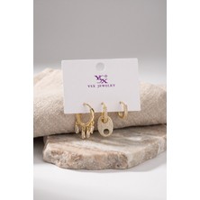 Onba Pirinç Gold Renk Zirkon Taşlı Kadın Küpe Seti 5886 - OB8468-1223