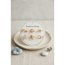 Onba Gold Renk Pirinç Güneş Detaylı 6'LI Yüzük Seti BYK4313 5886 - OB7937-3736