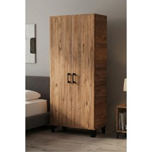 Reyo Falez Mutfak Dolabı Çok Amaçlı, 160CM Kiler Dolabı, 2 Kapaklı 5 Raflı Banyo Dolabı, Atlantik Çam - 250