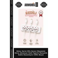 Armoris Delux Serisi Ofis Gereci Masaüstü Gereç Aksesuar Kedi Figürlü Manyetik Kablo Düzenleyici CH01 Beyaz