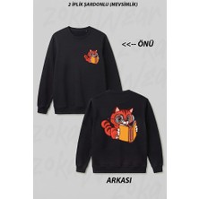 Zoka Wear Kitap Okuyan Kedi Ön Arka Baskılı Bisiklet Yaka Sweatshirt