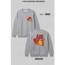 Zoka Wear Kitap Okuyan Kedi Ön Arka Baskılı Bisiklet Yaka Sweatshirt