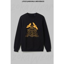 Zoka Wear Norse Mythology Spear Of Odin Gungnir Runes Geri Freki Huginn Muninn Ön Baskılı Bisiklet Yaka Sweatshirt
