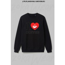 Zoka Wear I Love Coffee Kahveyi Seviyorum Ön Baskılı Bisiklet Yaka Sweatshirt