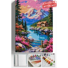 Corvo Sayılarla Boyama Hobi Seti Çerçeveli Numaralı Tuval Fırça Boya Askı Aparatı Dahil 50X70 cm - Çam Dibinde Ki Kulübe