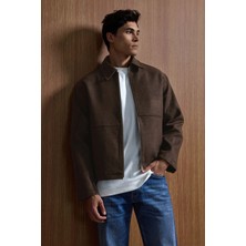 Abluka Online Erkek Relax Fit Premium Kahverengi Kaşe Ceket Kaban Yün Malzeme İle Casual Stil