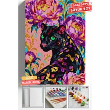Corvo Sayılarla Boyama Hobi Seti Çerçeveli Numaralı Tuval Fırça Boya Askı Aparatı Dahil 50X70 cm - Altın Çiçekler ve Panter