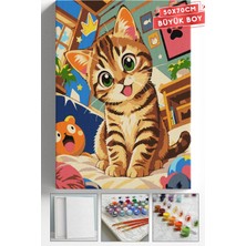 Corvo Sayılarla Boyama Hobi Seti Çerçeveli Numaralı Tuval Fırça Boya Askı Aparatı Dahil 50X70 cm - Tatlı Kedi