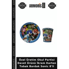 Armoris Özel Üretim Okul Partisi Davet Ürünü Ikram Karton Tabak Bardak Sonic 8’li