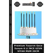 Armoris Premium Tasarım Gece Sunum 6 Lı Ince Uzun Siyah Mum 20CM