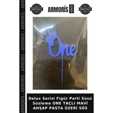 Armoris Delux Serisi Figür Parti Süsü Süsleme One Taçlı Mavi Ahşap Pasta Üzeri Süs