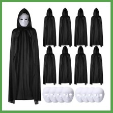 Bezos 120 cm Siyah Kapüşonlu Pelerin ve Boyanabilir Karton Maske 8?li Set Mgc
