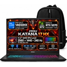 MSI Msı Katana 17 Hx Intel Core I7 14650HX 16GB 1tb SSD RTX5070 17.3'' Windows 11 Pro Taşınabilir Bilgisayar + Snertech Çanta B14WGK-285XTR S2