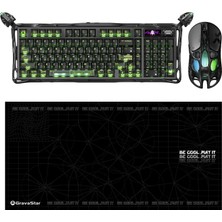 Gravastar Mercury K98 Pro Kablosuz Rgb Işıklı Mekanik Ingilizce Q Gaming Klavye, x Pro Optik Gaming Mouse ve Mousepad Seti, Phantom Black