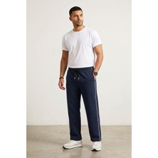 Machi Makiteks Lacivert Erkek Biyeli Baggy Eşofman Altı Bol Paça Rahat Kalıp Beli Lastikli Cepli Sweatpants