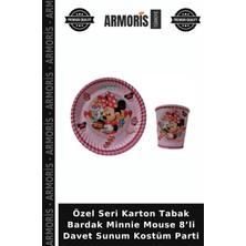 Armoris Özel Seri Karton Tabak Bardak Minnie Mouse 8’li Davet Sunum Kostüm Parti