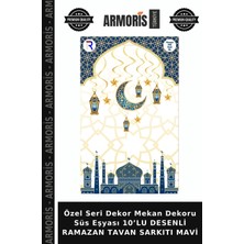 Armoris Özel Seri Dekor Mekan Dekoru Süs Eşyası 10’lu Desenli Ramazan Tavan Sarkıtı Mavi
