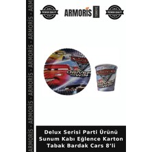 Armoris Delux Serisi Parti Ürünü Sunum Kabı Eğlence Karton Tabak Bardak Cars 8’li