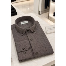 Varetta Erkek Taupe Kahve Kışlık Gömlek Geniş Kesim Tek Cepli Yaka Düğmeli Kendinden Mini Desenli