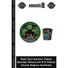 Armoris Özel Seri Karton Tabak Bardak Minecraft 8’li Piksel Çocuk Doğum Kutlama