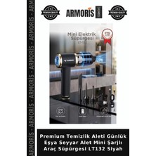 Armoris Premium Temizlik Aleti Günlük Eşya Seyyar Alet Mini Şarjlı Araç Süpürgesi LT132 Siyah