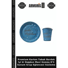 Armoris Premium Karton Tabak Bardak Iyi Ki Doğdun Mavi Gümüş 8’li Sunum Grup Eğlencesi Süsleme