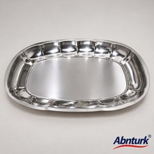 Abnturk 430 Paslanmaz Çelik Oval Kayık Servis Tabağı-Kırılmaz ve Dayanıklı Salata Meyve Sebze Tabağı