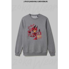 Zoka Wear Alastor Hazbin Hotel Ön Baskılı Bisiklet Yaka Sweatshirt