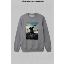 Zoka Wear Dawn Of The Planet Of The Apes - Maymunlar Cehennemi Safak Vakti Ön Baskılı Bisiklet Yaka Sweatshirt