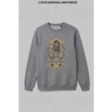 Zoka Wear Aslan Burcu Leo Astoloji Gotik Burc Ön Baskılı Bisiklet Yaka Sweatshirt