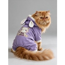 Kemique Bibelot Lavender Polar Kedi Tulumu | Yumuşacık ve Sıcacık Bunny Kulaklı Tulum