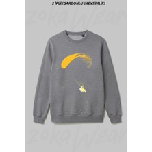 Zoka Wear Yamac Parasutu - Paragliding Baski Ön Baskılı Bisiklet Yaka Sweatshirt