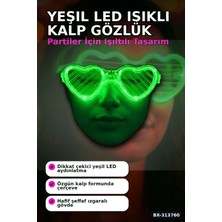 3 Modlu Yeşil LED Işıklı Kalp Gözlük - 1 Adet Parti Aksesuarı Glow Gece BX-313760