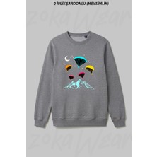 Zoka Wear Yamac Parasutu - Paragliding Baskili Unisex Siyah Tisort Ön Baskılı Bisiklet Yaka Sweatshirt
