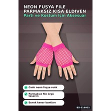 File Parmaksız Kısa Eldiven 11 cm - Neon Fuşya Pembe 80'ler 90'lar Parti BX-316802