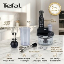 Tefal Efal Powelix Activflow Expert 1500 Watt Cam Hazneli 4 Bıçaklı Çok Fonksiyonlu Doğrayıcı ve Çırpıcı El Blender Seti Siyah