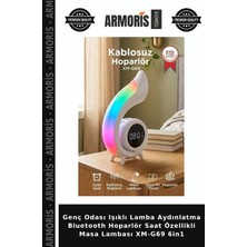 Armoris Genç Odası Işıklı Lamba Aydınlatma Bluetooth Hoparlör Saat Özellikli Masa Lambası XM-G69 6in1