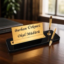 Hediye Vakti Öğretmene Hediye Kişiye Özel Masa Isimliği - Okul Müdürü Lüks Masa Seti Siyah Gold