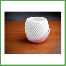 Bezos 3D Baskı Küre Saksı - Kafes Dokulu Iki Parçalı Dekoratif Saksı - Beyaz-Pembe Mgc