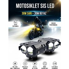 OtoÇizgi Motosiklet Harici LED Spotlight Sis Farı 30W Beyaz + Sarı + Beyaz-Sarı 12V-85V Su Geçirmez
