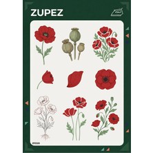 Zupez Gelincik Çiçek Botanik Desenli Ütüyle Uygulamalı Kumaş Transfer Baskı