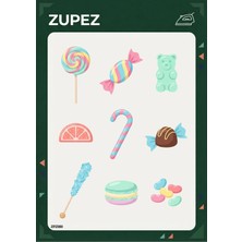 Zupez Şeker ve Tatlılar Temalı Ütüyle Uygulamalı Premium Kumaş Transfer Baskı