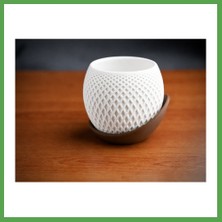 Bezos 3D Baskı Küre Saksı - Kafes Dokulu Iki Parçalı Dekoratif Saksı - Beyaz-Kahverengi Mgc