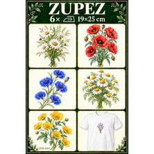 Zupez Yaban Çiçeği Buketleri 6'lı Dtf Transfer Seti