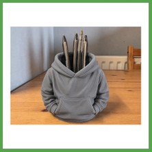 Bezos 3D Baskı Kapüşonlu Sweatshirt Kalemlik - Masaüstü Organizer-Gri Mgc