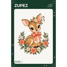Zupez Çiçekli Minik Ceylan 19X25 cm Ütüyle Uygulanan Baskı ZPZ1028